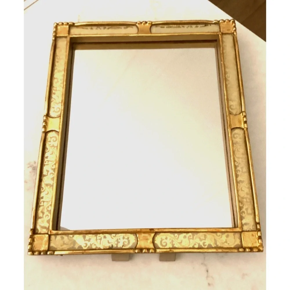Ornate Gold Gilted Frame With Etched Glass Border. 16x13x1  Baroque Inspired Vtg